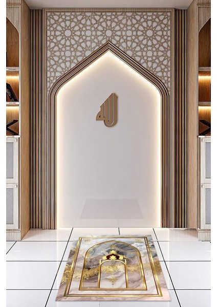 Dijital Baskılı Kaymaz Yıkanabilir (70X130) Hediyelik Namazlık Seccade, N-Seccade-36-Gold, indirimleri