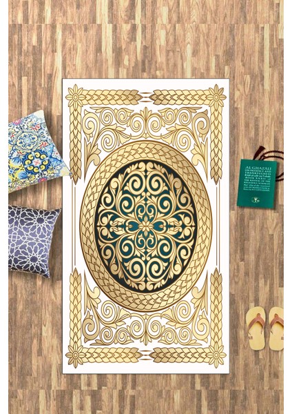 Dijital Baskılı Kaymaz Yıkanabilir (70X130) Hediyelik Namazlık Seccade, N-Seccade-37-Gold,