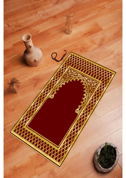 Dijital Baskılı Kaymaz Yıkanabilir (70X130) Hediyelik Namazlık Seccade, N-Seccade-01-Gold,