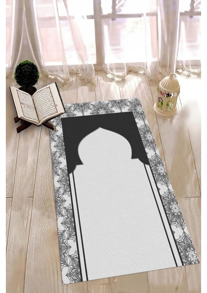 Dijital Baskılı Kaymaz Yıkanabilir (70X130) Hediyelik Namazlık Seccade, N-Seccade-25-Gri,