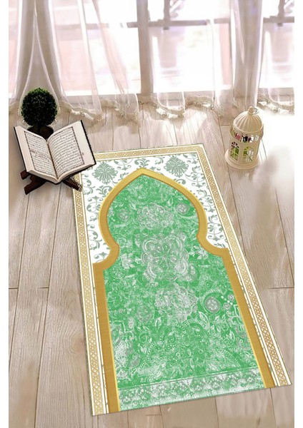Dijital Baskılı Kaymaz Yıkanabilir (70X130) Hediyelik Namazlık Seccade, N-Seccade-26-Yeşil,