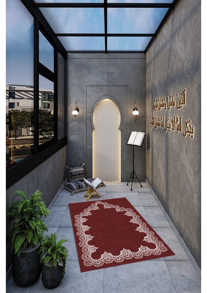 Dijital Baskılı Kaymaz Yıkanabilir (70X130) Hediyelik Namazlık Seccade, N-Seccade-14-Kırmızı,