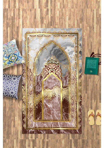 Dijital Baskılı Kaymaz Yıkanabilir (70X130) Hediyelik Namazlık Seccade, N-Seccade-36-Kırmızı,
