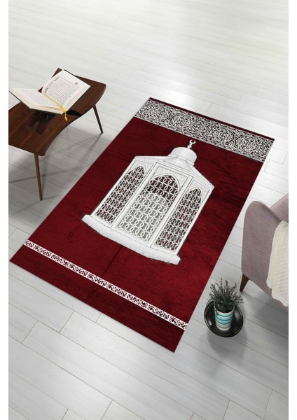 Dijital Baskılı Kaymaz Yıkanabilir (70X130) Hediyelik Namazlık Seccade, N-Seccade-42-Kırmızı,