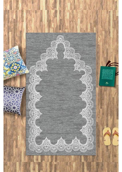 Dijital Baskılı Kaymaz Yıkanabilir (70X130) Hediyelik Namazlık Seccade, N-Seccade-14-Gri, fırsatları