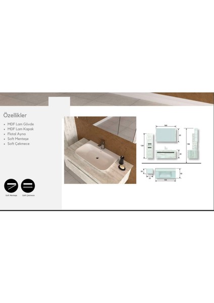 Vista Banyo Dolabı 100 cm Boy Dolabı Dahil