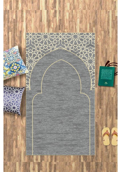 Dijital Baskılı Kaymaz Yıkanabilir (70X130) Hediyelik Namazlık Seccade, N-Seccade-15-Gri, fırsatları