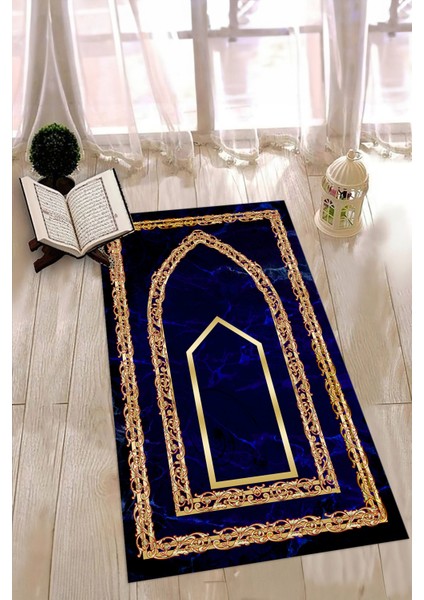 Dijital Baskılı Kaymaz Yıkanabilir (70X130) Hediyelik Namazlık Seccade, N-Seccade-21-Mavi,