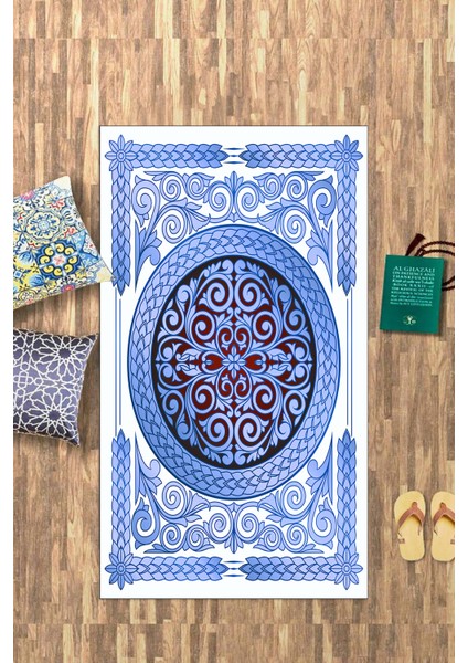 Dijital Baskılı Kaymaz Yıkanabilir (70X130) Hediyelik Namazlık Seccade, N-Seccade-37-Mavi,