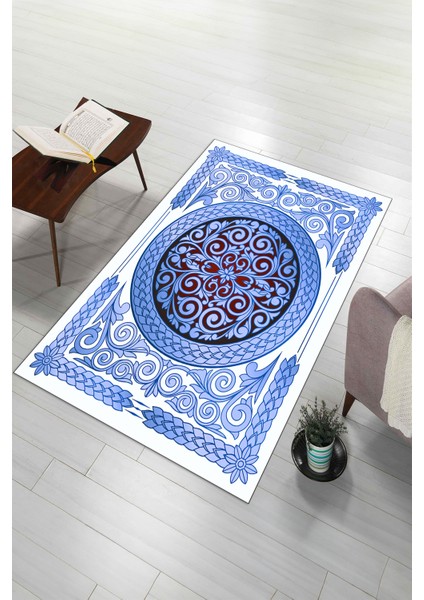 Dijital Baskılı Kaymaz Yıkanabilir (70X130) Hediyelik Namazlık Seccade, N-Seccade-37-Mavi, fiyatları