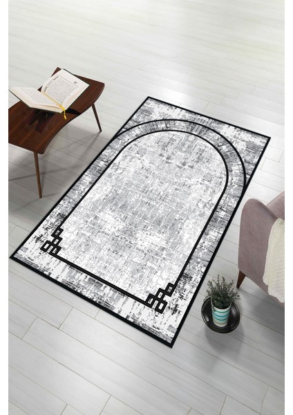 Dijital Baskılı Kaymaz Yıkanabilir (70X130) Hediyelik Namazlık Seccade, N-Seccade-39-Gri,