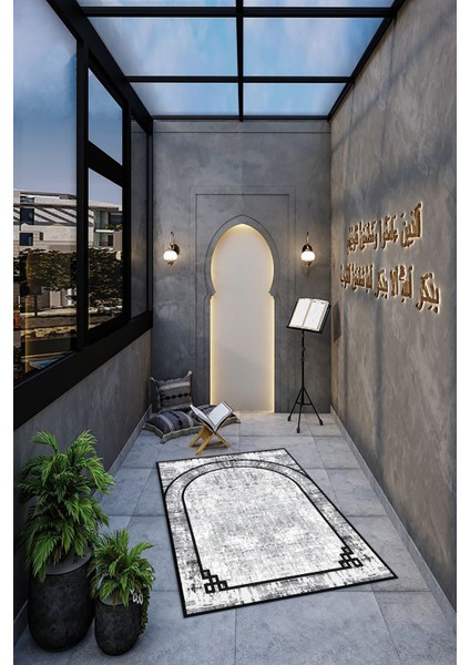Dijital Baskılı Kaymaz Yıkanabilir (70X130) Hediyelik Namazlık Seccade, N-Seccade-39-Gri, indirimleri