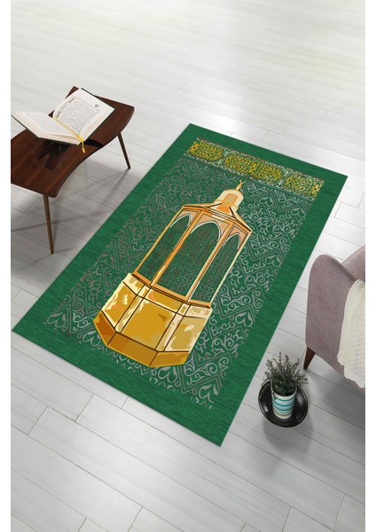 Dijital Baskılı Kaymaz Yıkanabilir (70X130) Hediyelik Namazlık Seccade, N-Seccade-43-Yeşil,