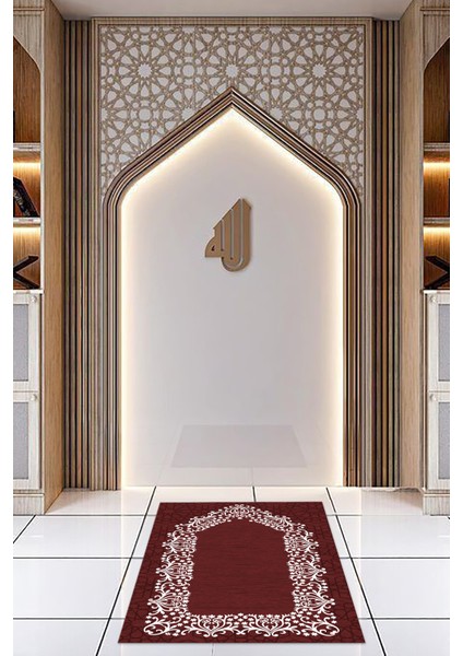 Dijital Baskılı Kaymaz Yıkanabilir (70X130) Hediyelik Namazlık Seccade, N-Seccade-12-Bordo,