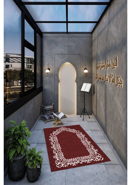 Dijital Baskılı Kaymaz Yıkanabilir (70X130) Hediyelik Namazlık Seccade, N-Seccade-12-Bordo, fiyatları