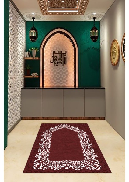 Dijital Baskılı Kaymaz Yıkanabilir (70X130) Hediyelik Namazlık Seccade, N-Seccade-12-Bordo, fırsatları