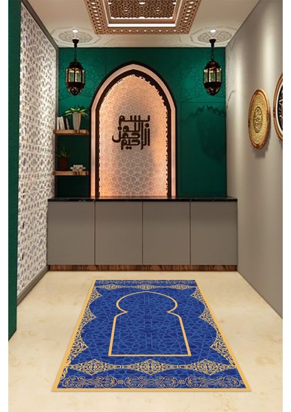 Dijital Baskılı Kaymaz Yıkanabilir (70X130) Hediyelik Namazlık Seccade, N-Seccade-16-Mavi, modelleri