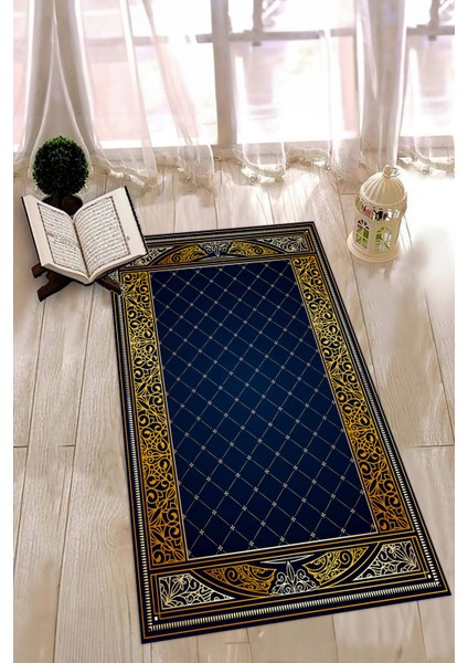 Dijital Baskılı Kaymaz Yıkanabilir (70X130) Hediyelik Namazlık Seccade, N-Seccade-22-Mavi,