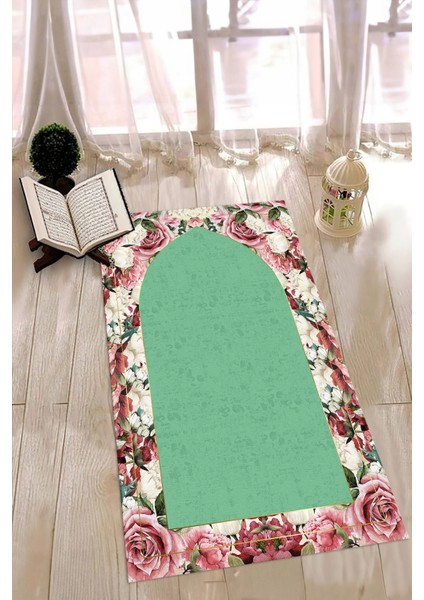 Dijital Baskılı Kaymaz Yıkanabilir (70X130) Hediyelik Namazlık Seccade, N-Seccade-24-Yeşil,
