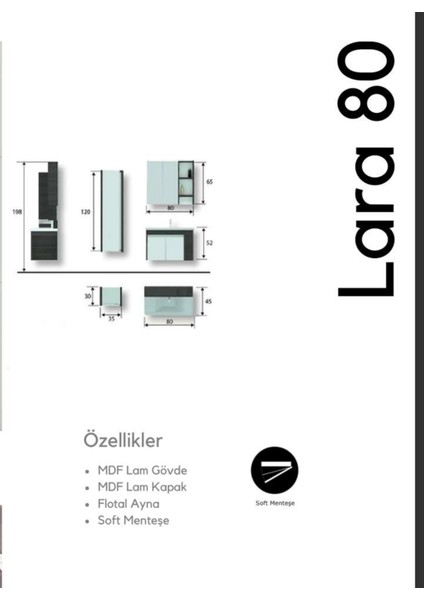 Lara 80 cm Banyo Dolabı Boy Dolabı Dahil