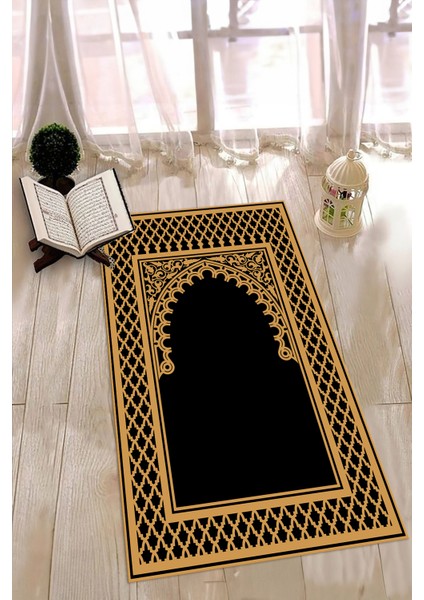 Dijital Baskılı Kaymaz Yıkanabilir (70X130) Hediyelik Namazlık Seccade, N-Seccade-01-Siyah, fırsatları