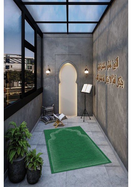 Dijital Baskılı Kaymaz Yıkanabilir (70X130) Hediyelik Namazlık Seccade, N-Seccade-13-Yeşil,