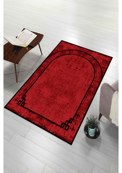 Dijital Baskılı Kaymaz Yıkanabilir (70X130) Hediyelik Namazlık Seccade, N-Seccade-39-Kırmızı,