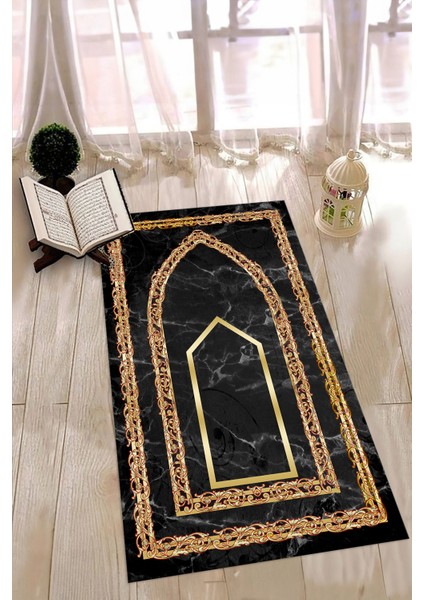 Dijital Baskılı Kaymaz Yıkanabilir (70X130) Hediyelik Namazlık Seccade, N-Seccade-21-Gri,