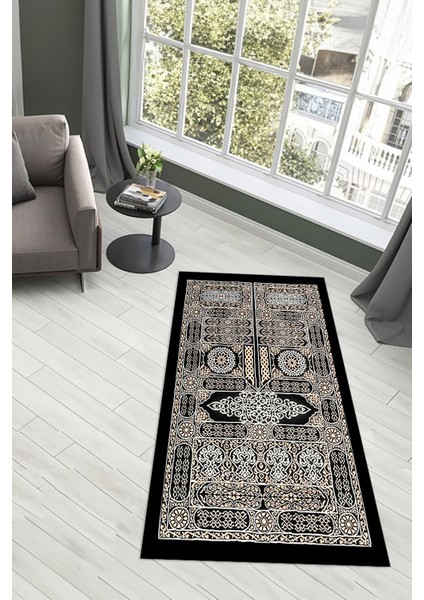Dijital Baskılı Kaymaz Yıkanabilir (70X130) Hediyelik Namazlık Seccade, N-Seccade-50-Siyah,