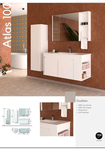 Atlas 100 cm Banyo Dolabı Boy Dolabı Dahil