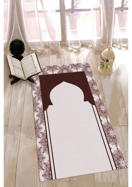 Dijital Baskılı Kaymaz Yıkanabilir (70X130) Hediyelik Namazlık Seccade, N-Seccade-25-Kahve,