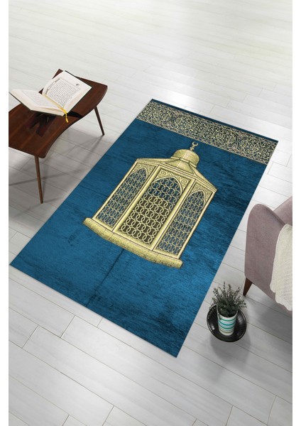 Dijital Baskılı Kaymaz Yıkanabilir (70X130) Hediyelik Namazlık Seccade, N-Seccade-41-Mavi,