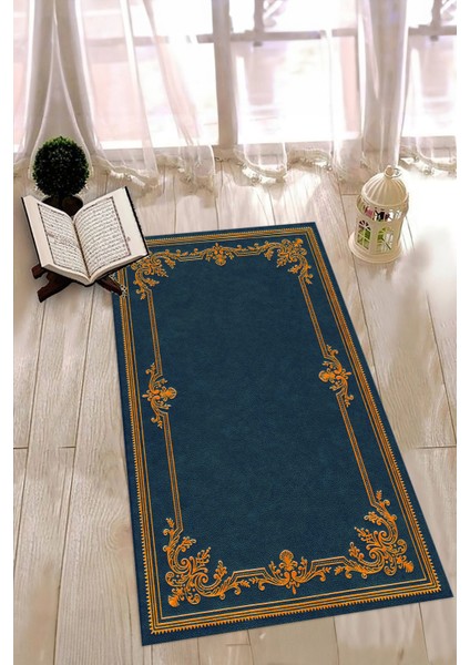 Dijital Baskılı Kaymaz Yıkanabilir (70X130) Hediyelik Namazlık Seccade, N-Seccade-23-Mavi,
