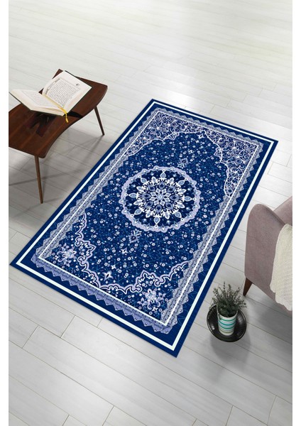 Dijital Baskılı Kaymaz Yıkanabilir (70X130) Hediyelik Namazlık Seccade, N-Seccade-40-Mavi,