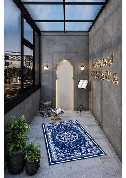 Dijital Baskılı Kaymaz Yıkanabilir (70X130) Hediyelik Namazlık Seccade, N-Seccade-40-Mavi, indirimleri