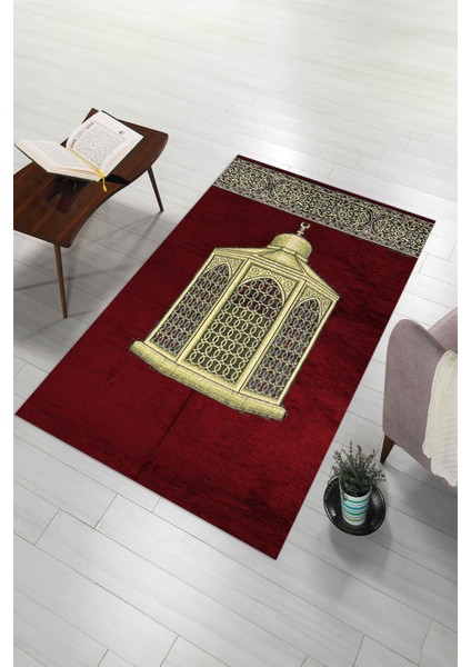 Dijital Baskılı Kaymaz Yıkanabilir (70X130) Hediyelik Namazlık Seccade, N-Seccade-41-Kırmızı,