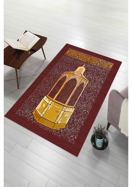 Dijital Baskılı Kaymaz Yıkanabilir (70X130) Hediyelik Namazlık Seccade, N-Seccade-43-Kırmızı,