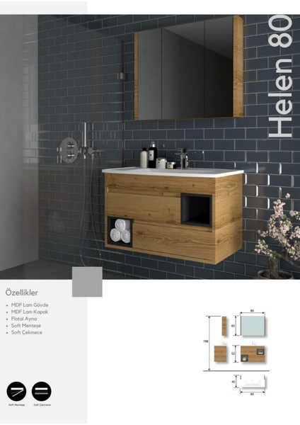 Helen 80 cm Banyo Dolabı