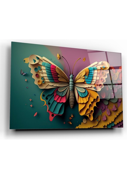 Renkli Kelebek Soyut Cam Tablo