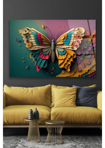 Renkli Kelebek Soyut Cam Tablo modelleri
