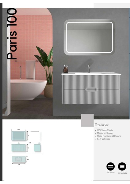 Paris 100 cm Banyo Dolabı