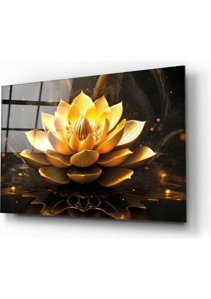 Altın Lotus Çiçeği Dekoratif Yatay Cam Tablo fiyatları