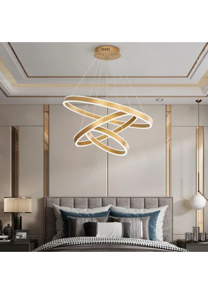Gold Eskitme 3 Işık Rengi, Kumandalı Ø100-80-60CM Çember LED Lamba,yuvarlak Sarkıt Avize,modern Aydınlatma