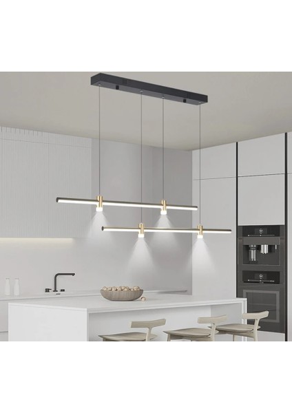 Siyah 3 Işık Rengi, Kumandalı 2*100CM LED Lamba, Sarkıt Avize, Modern Aydınlatma, Masa Üzeri