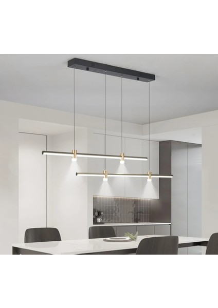 Siyah 3 Işık Rengi, Kumandalı 2*100CM LED Lamba, Sarkıt Avize, Modern Aydınlatma, Masa Üzeri