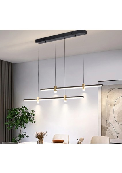 Siyah 3 Işık Rengi, Kumandalı 2*100CM LED Lamba, Sarkıt Avize, Modern Aydınlatma, Masa Üzeri