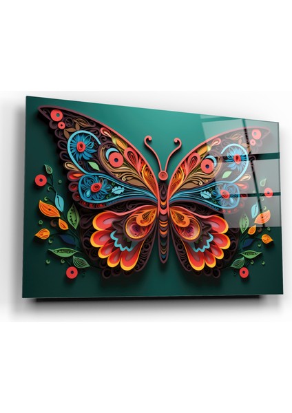 Renkli Kelebek Modern Soyut Cam Tablo