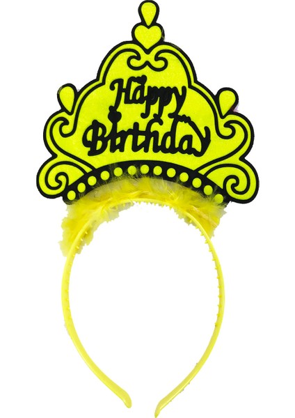 Parti Happy Birthday Yazılı Neon Sarı Renk Doğum Günü Tacı