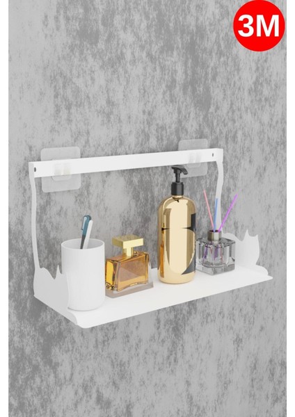 Yapışkanlı Beyaz Kedi Desenli Banyo Düzenleyici, Mutfak Düzenleyici, Banyo Organizer 3m Yapışkanlı Tasarım MT86B