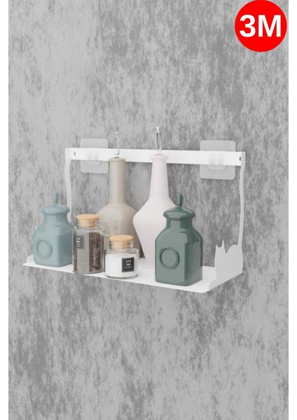 Yapışkanlı Beyaz Kedi Desenli Banyo Düzenleyici, Mutfak Düzenleyici, Banyo Organizer 3m Yapışkanlı Tasarım MT86B